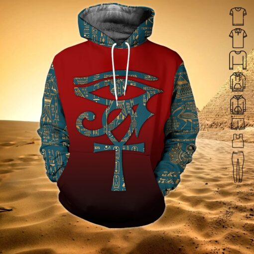 Gray Mix Red Ancient Egypt Symbol Hoodie For Men & Women