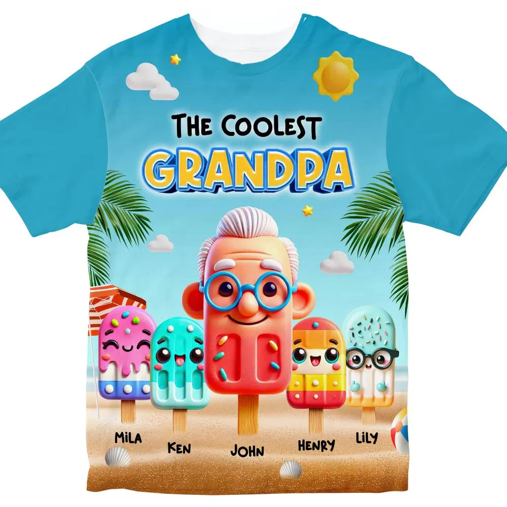 The Coolest Pop Grandpa - Personalized 3D Printed Shirt - Gift For Grandpa, Grandkids, Fathers Day NA94