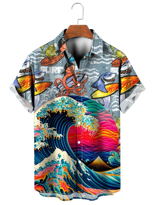 Ukiyo-e Shark Surf Short Sleeve Shirt