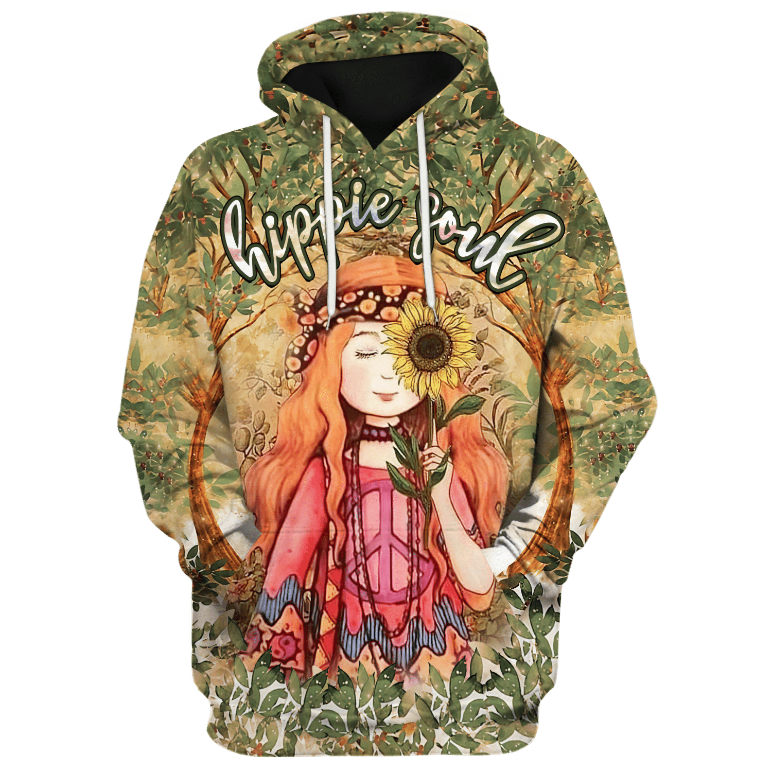 Hippie Girl Holding Sunflowers In The Forest Of Souls - Hoodie