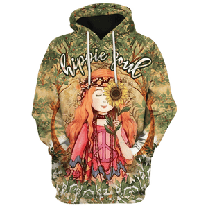 Hippie Girl Holding Sunflowers In The Forest Of Souls - Hoodie