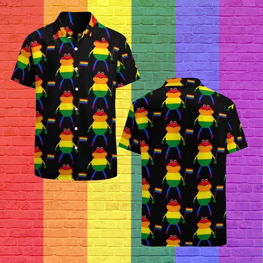 Lgbt Frog Holding Pride Flag Hawaiian Vintage Shirt Mens