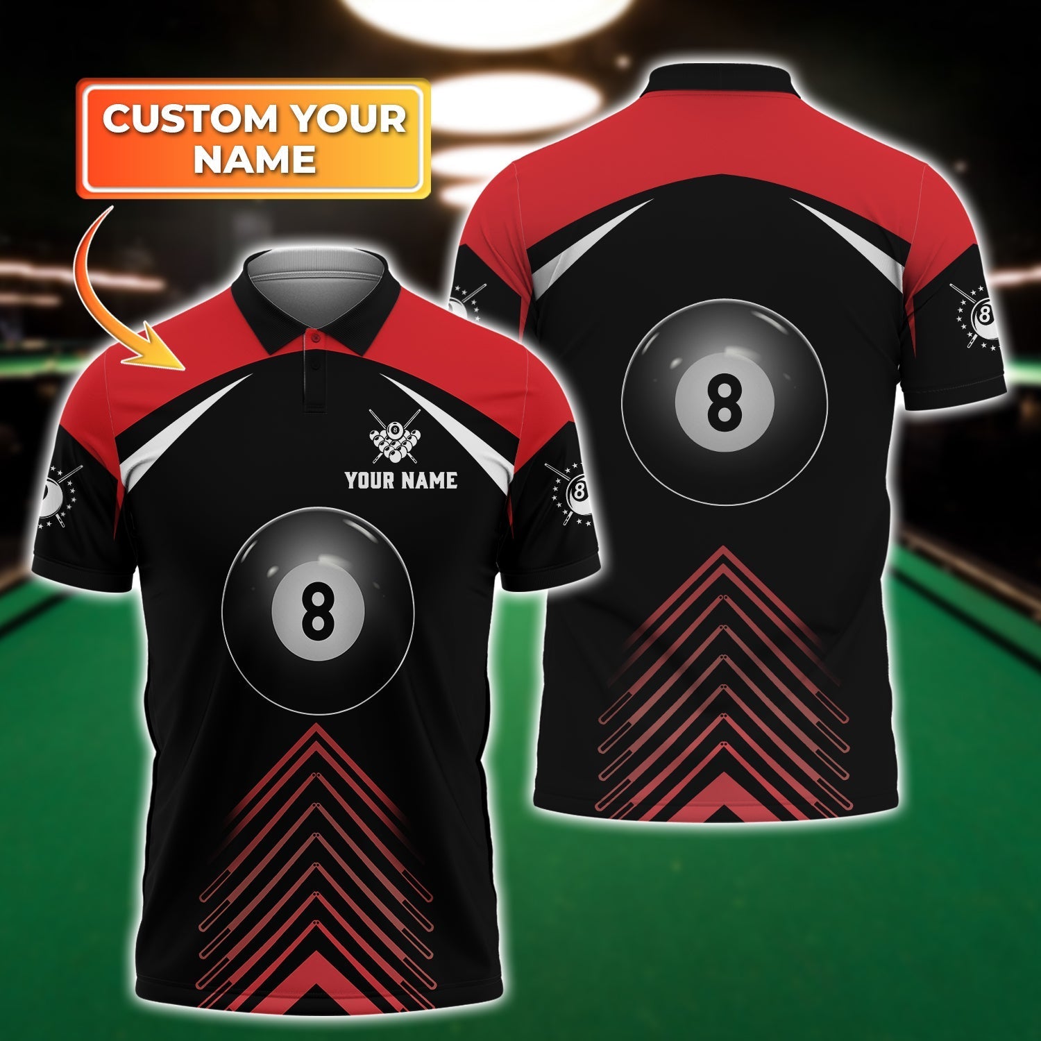 Personalized Coolspod 8 Ball Billiard On Fire Polo Shirts