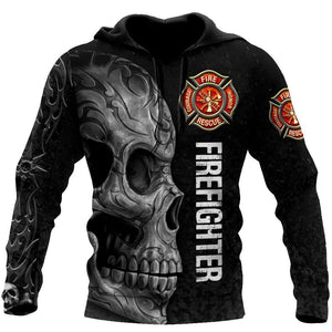 Firefighter Crazy Skull All Over Print Hoodie For Men & Women