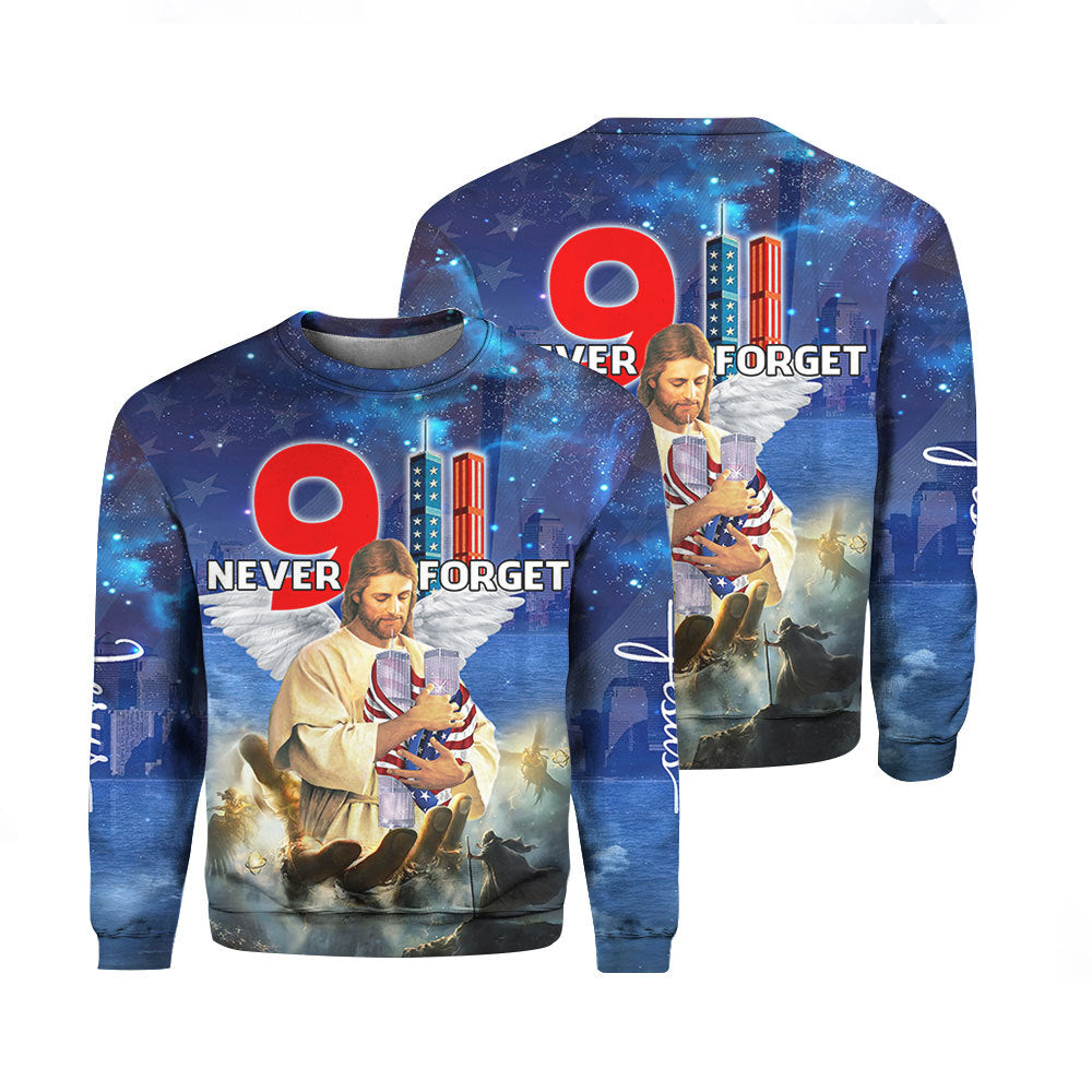 God Jesus Bless 911 Day Never Forget Crewneck Sweater For Men & Women