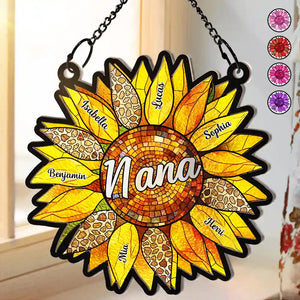 Nana Auntie Mom Family Sunflower - Personalized Window Hanging Suncatcher Ornament - Gift For Mom, Grandma, Mothers Day - NA94