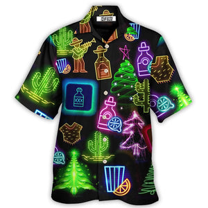 Wine Tequila Christmas Neon Art Drinking - Hawaiian Shirt