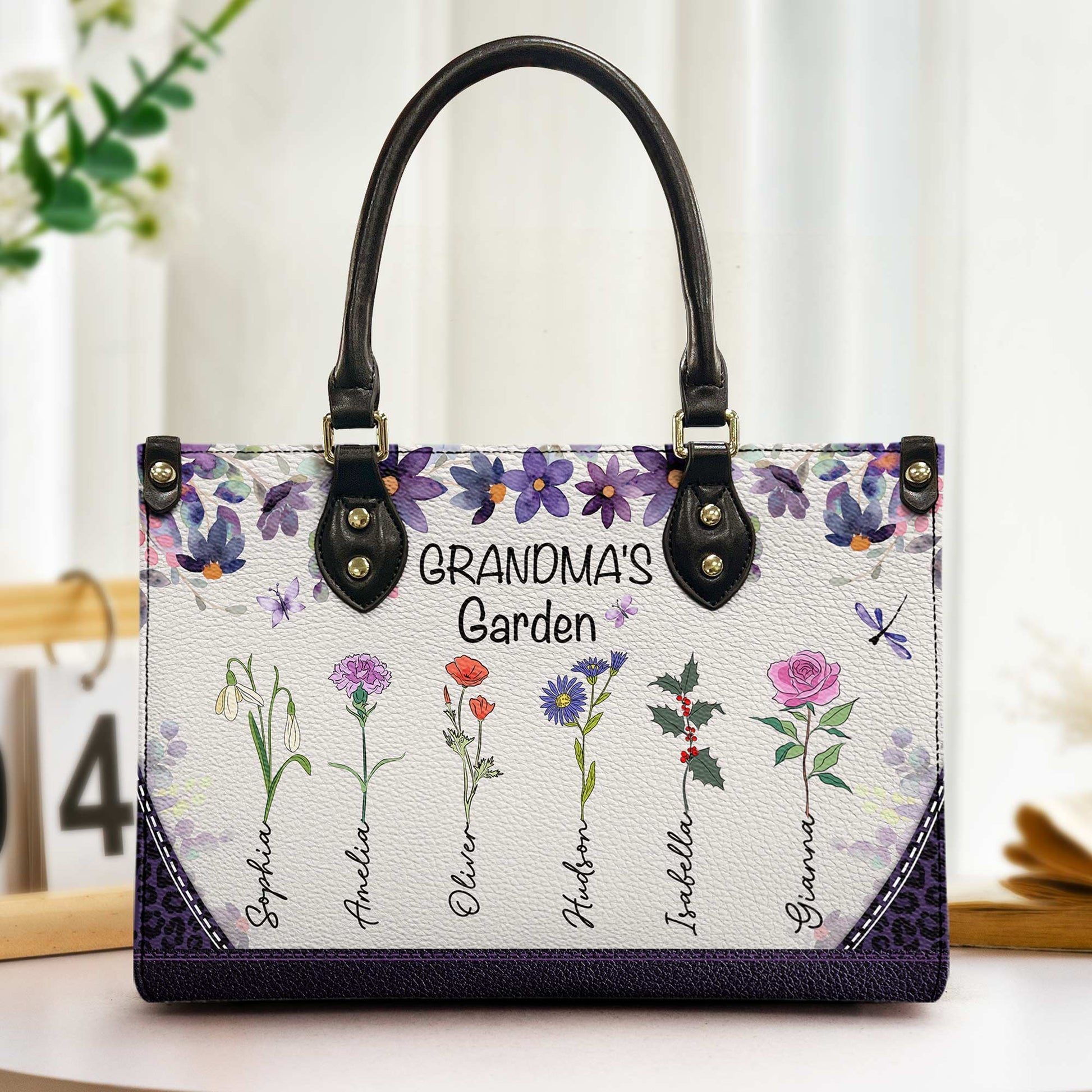 Grandma's Garden Blooming - Personalized Leather Bag - Loving Gift For Mother, Grandma, Grandmother, Mother's Day | NA94