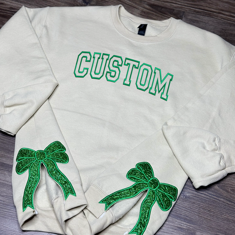 Custom Name Embroidered Christmas Bow Embellished Sweatshirt - Personalized Side Bow Cut-Out Sweatshirt - NH96