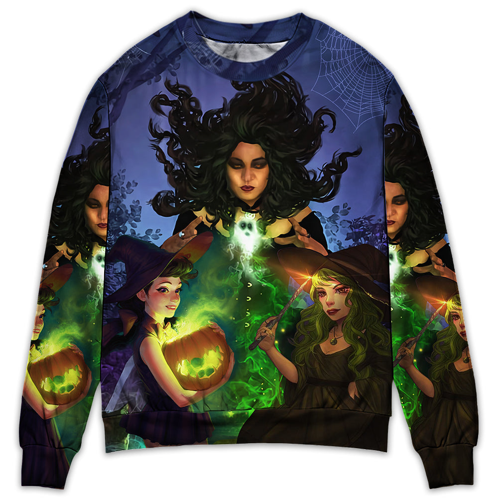 Halloween Magic Witch Ghost In The Dark Forest Art Style - Sweater