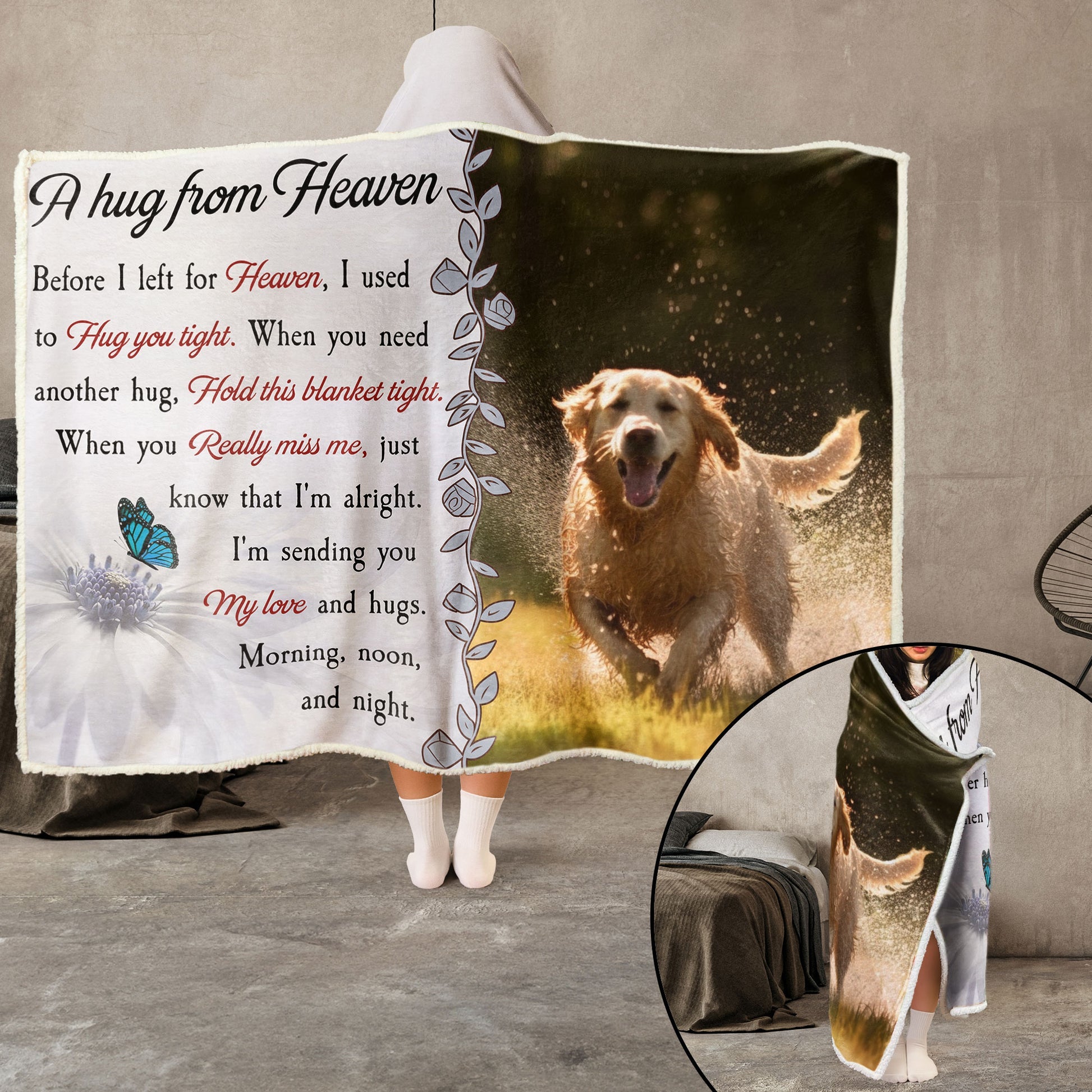 Custom Photo A Hug From Heaven - Personalized Wearable Hooded Blanket - Memorial Gift For Pet Lovers - NA94