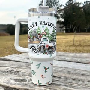 Christmas Truck Gnomes Gift- 40oz Tumbler Cup With Straw