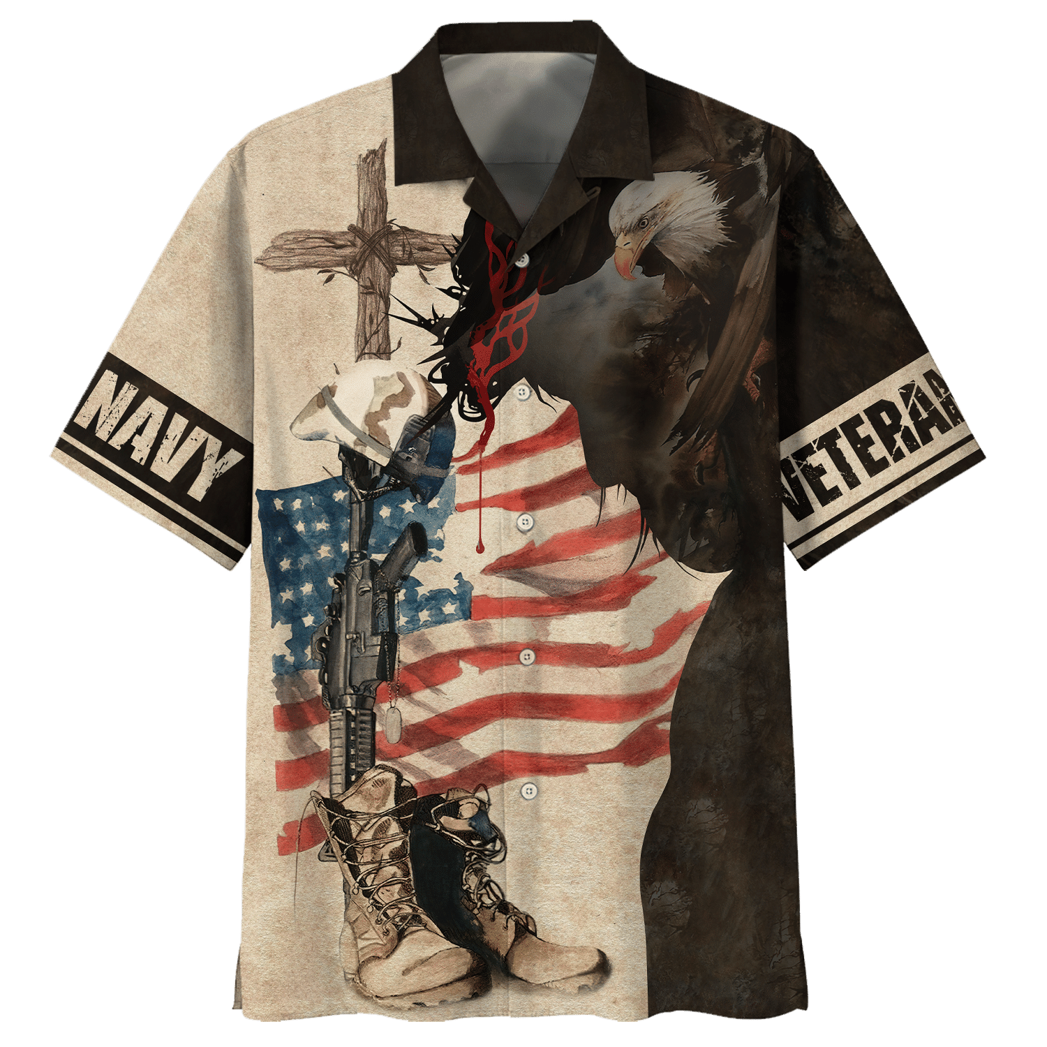 Navy Eagles With Guns And Army Hats Veteran U.S Navy Hawaiian Shirt