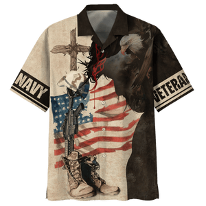 Navy Eagles With Guns And Army Hats Veteran U.S Navy Hawaiian Shirt