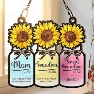 Flower Mason Jar Mom Grandma Great Grandma - Personalized Window Hanging Suncatcher Ornament - Gift For Mom, Grandma, Mother's Day | NA94