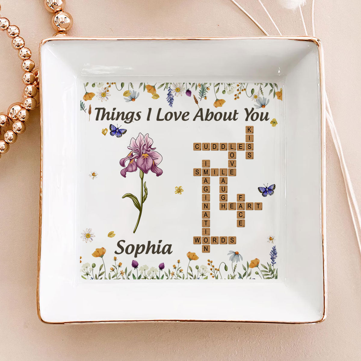 Things I Love About You - Personalized Jewelry Dish - Gift For Mom, Girlfriend, Wife, Bestie, Sister - NA94