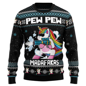 Unicorn Pew Pew Ugly Christmas Sweater For Men And Women