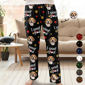 Custom Photo I Woof You - Gift For Pet Lovers - Personalized Pajama Pants NA94