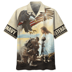 Navy God Bless The Soldier And The Eagle U.S Navy Veteran Hawaiian Shirt