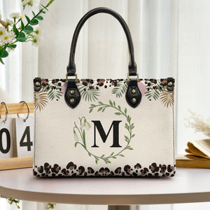 Monogram And Birth Month Flower - Personalized Leather Bag - Loving Gift For Mother, Grandma, Grandmother, Mother's Day NA94