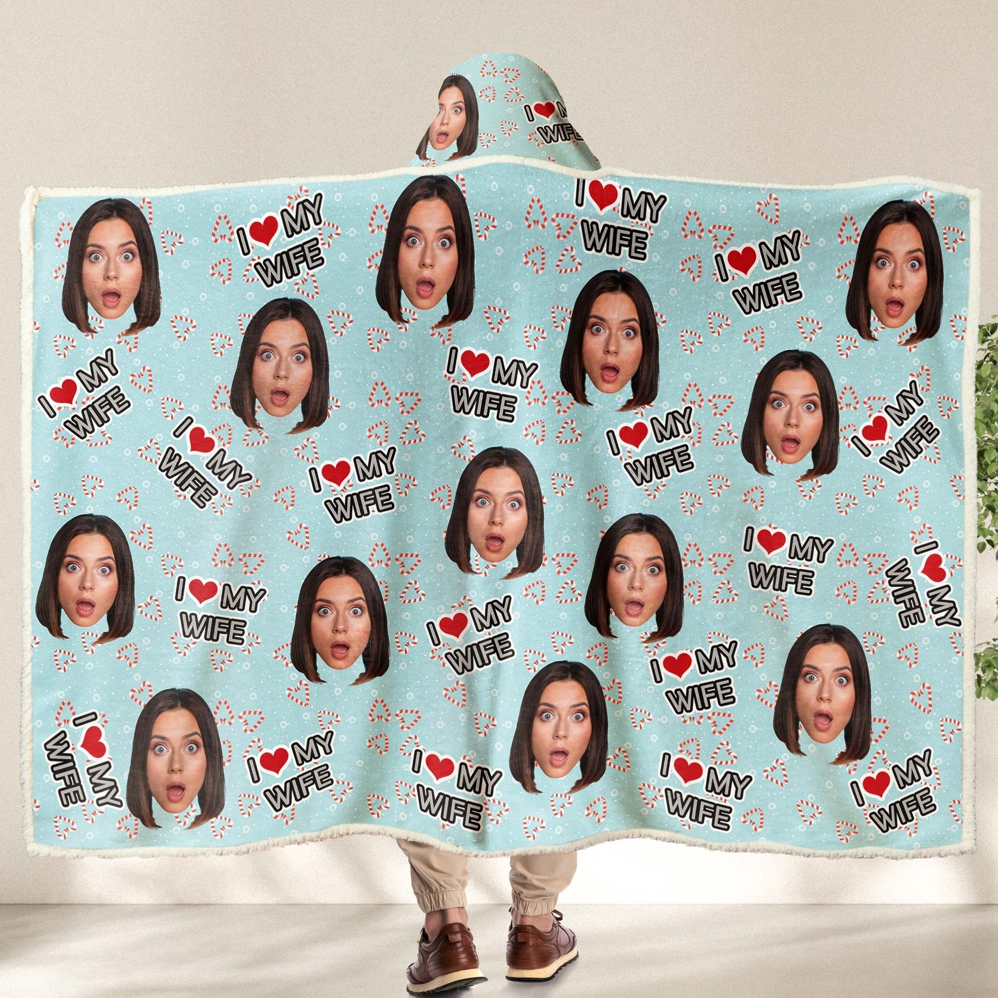 Custom Photo I Love You - Personalized Wearable Hooded Blanket - Gift For Husband Wife, Boyfriend Girlfriend, Couples NA94