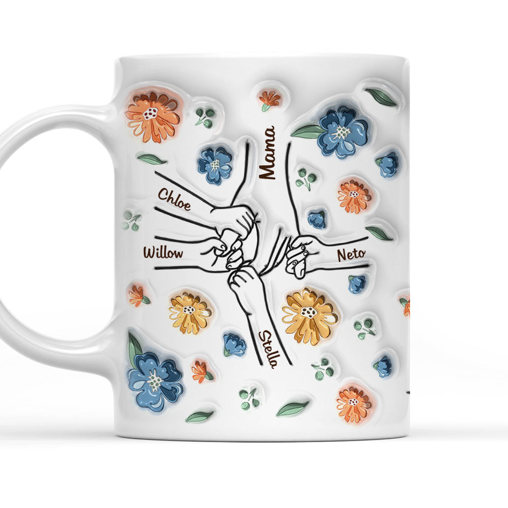 Hold My Hand, Hold My Heart - Personalized 3D Inflated Effect Ceramic Mug - Gift For Mom, Grandma, Mother's Day | NA94
