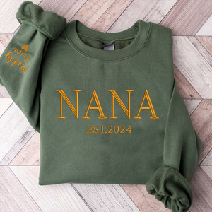 Custom Text Nana Est Year - Embroidered Hoodie, Sweatshirt, Tshirt - Gift for Grandma