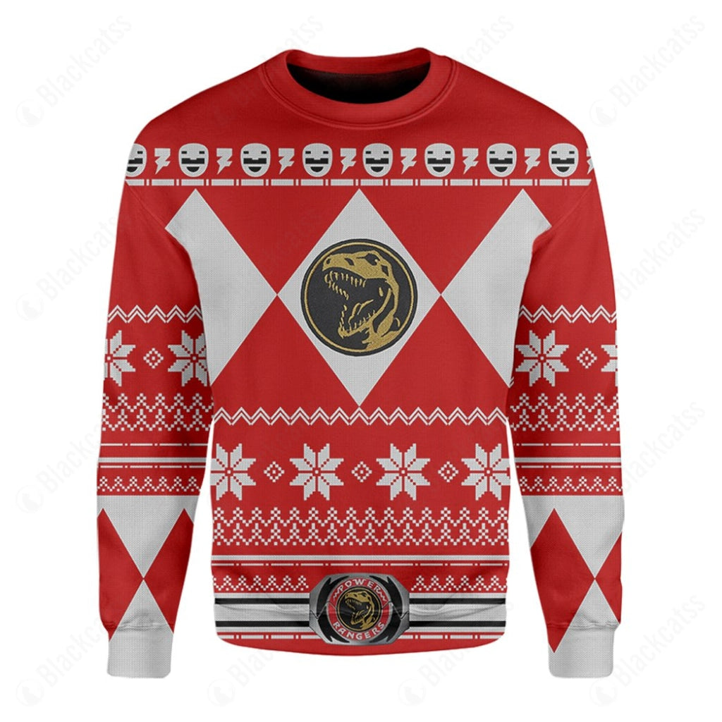 Red Mighty Morphin Power Rangers Costumes C1 - Ugly Christmas Sweater
