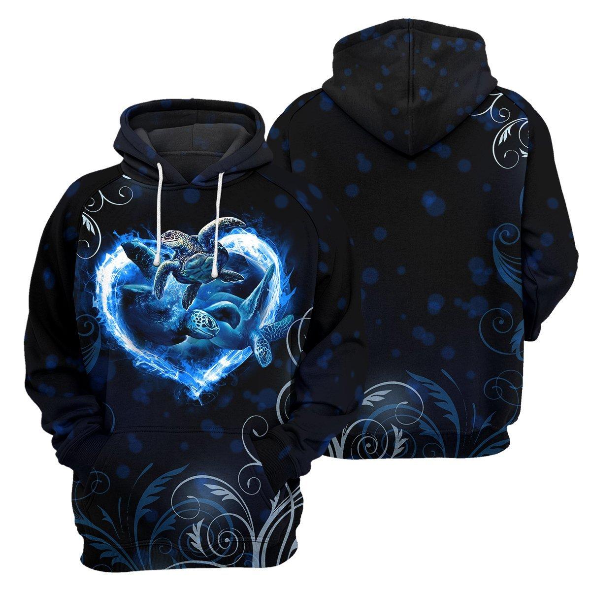 Heart Sea Turtle Hoodie For Men & Women