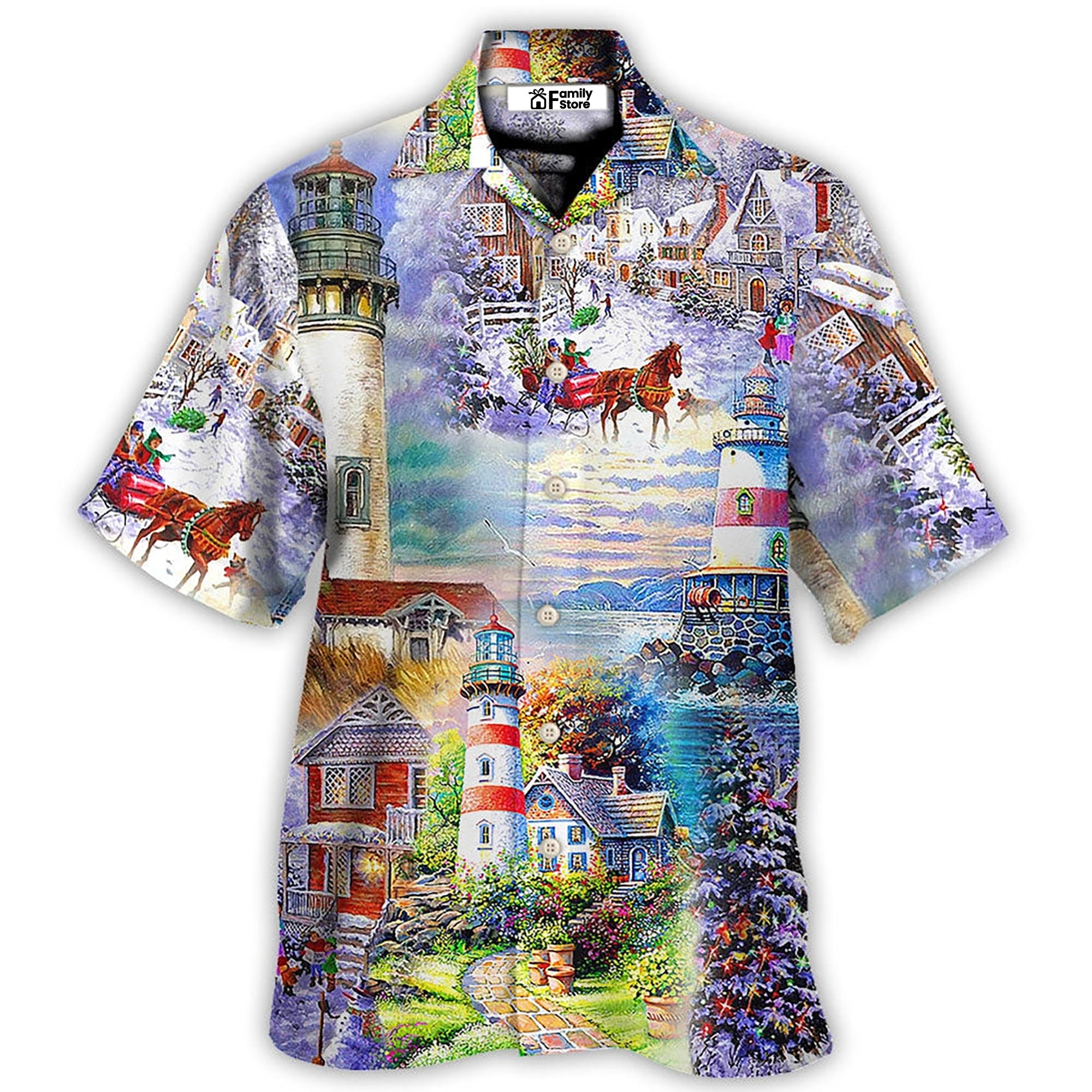 Lighthouse Christmas Santa Through The Storm - Hawaiian Shirt