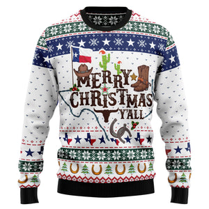 Merry Christmas Y'all Texas Ugly Sweatshirt - Funny Gift For Friend, Family Member