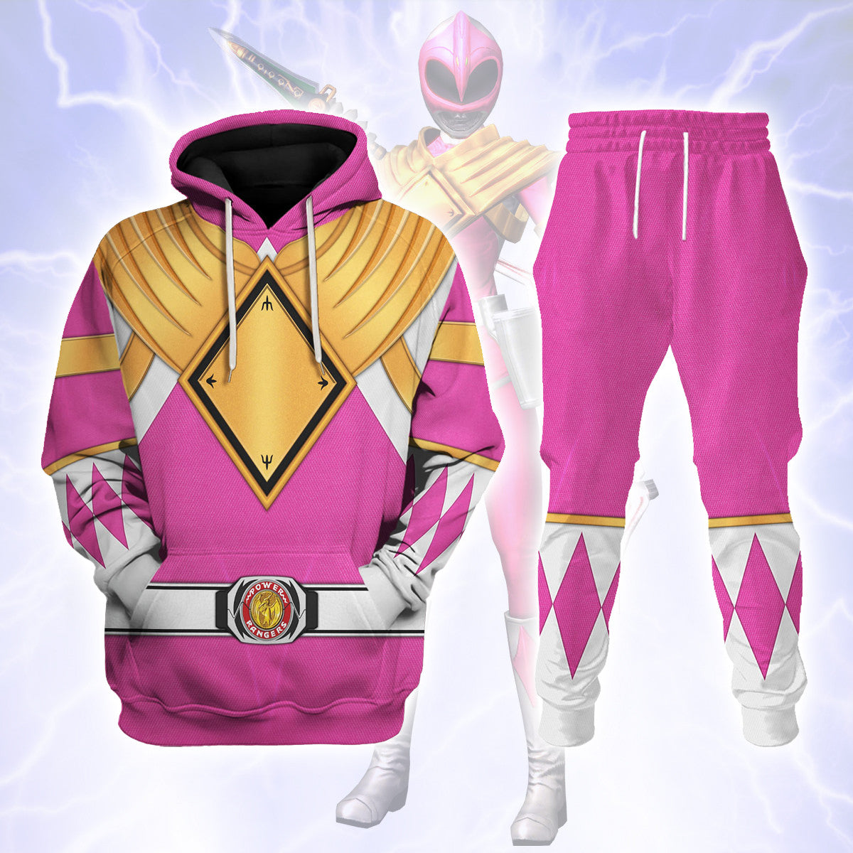 Pink Ranger Dragon Shield  Mighty Morphin Power Ranger - Hoodie Set, Sweatshirt, Sweatpants PRHS26