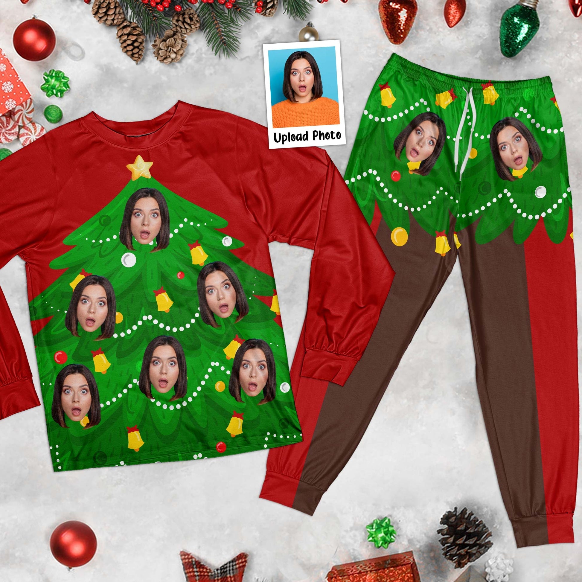 Custom Photo Funny Living Christmas Tree - Personalized Unisex Pajamas Set - Gift For Family Members, Friends - NA94