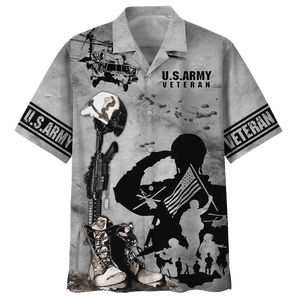 U.S Army Veteran Soldiers Gray Hawaiian Shirt