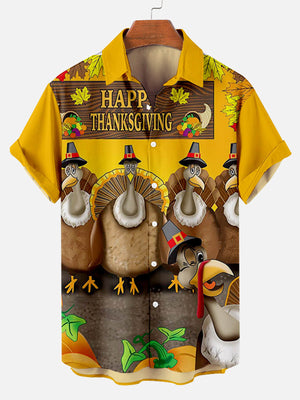 Thanksgiving Turkey Party Men's Short Sleeve Hawaiian Shirt