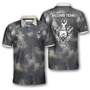 Personalized Faded Skull Custom Billiard Polo Shirts For Men
