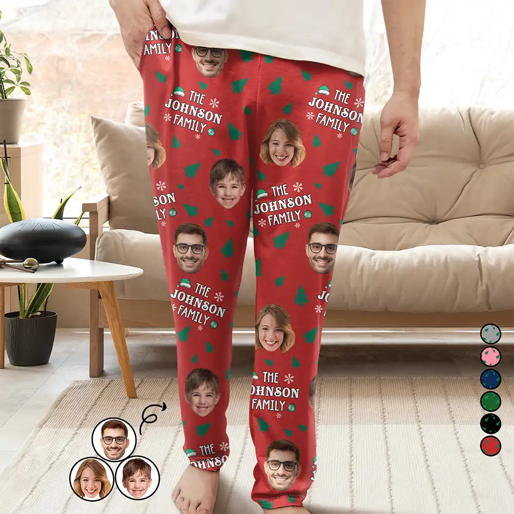 Custom Photo Christmas Family Faces - Gift For Family Members - Personalized Pajama Pants NA94