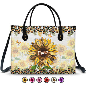 Nana, Mom, Auntie Sunflower  - Personalized Leather Bag - Loving Gift For Mother, Grandma, Grandmother, Mother's Day | NA94