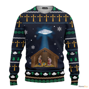 Jesus Nativity With UFO Star Ugly Sweatshirt - Best Gift For Christmas