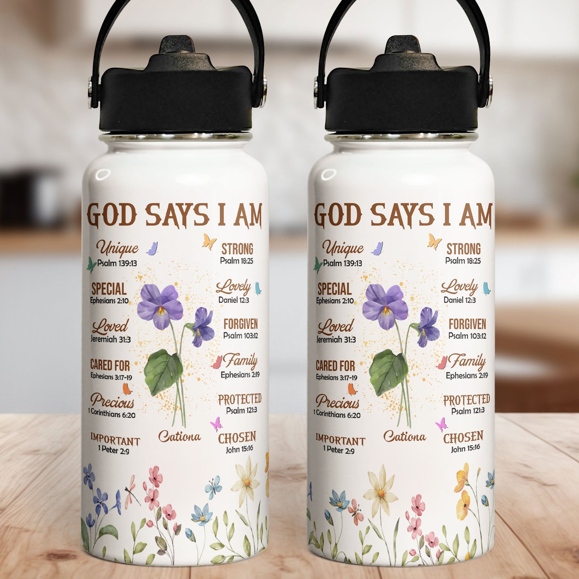 Custom Flowers Affirmation Water Bottle - Personalized Stainless Steel Water Bottle - Gift For Mom, Grandma, Girlfriend, Wife, Mothers Day - NA94