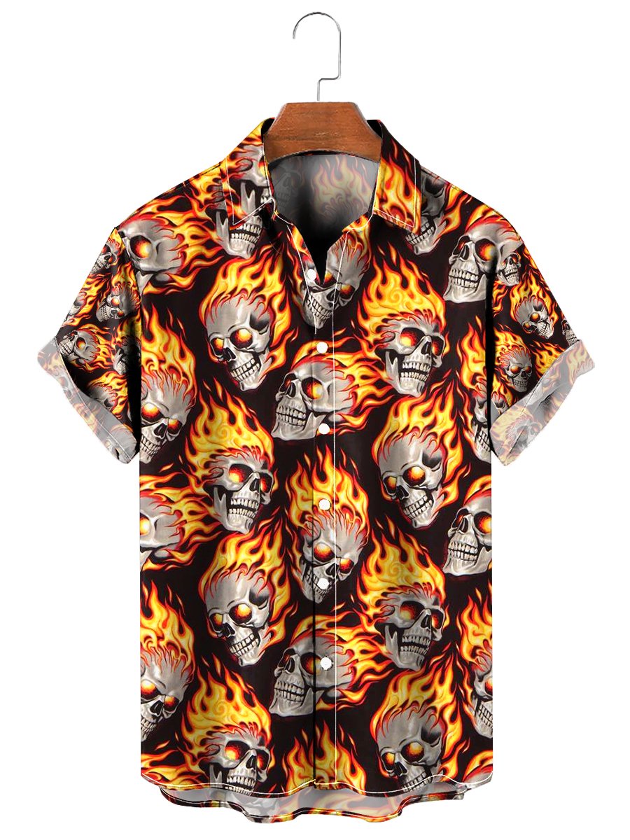 Skull Flame Pattern Short Sleeve Shirt