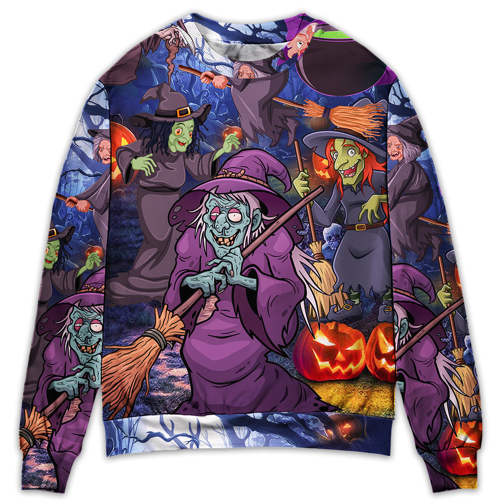 Halloween Funny Witch Pumpkin In The Magic Forest - Sweater