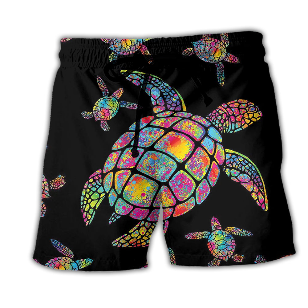 Turtle Love Ocean Hippie Black Style - Beach Short