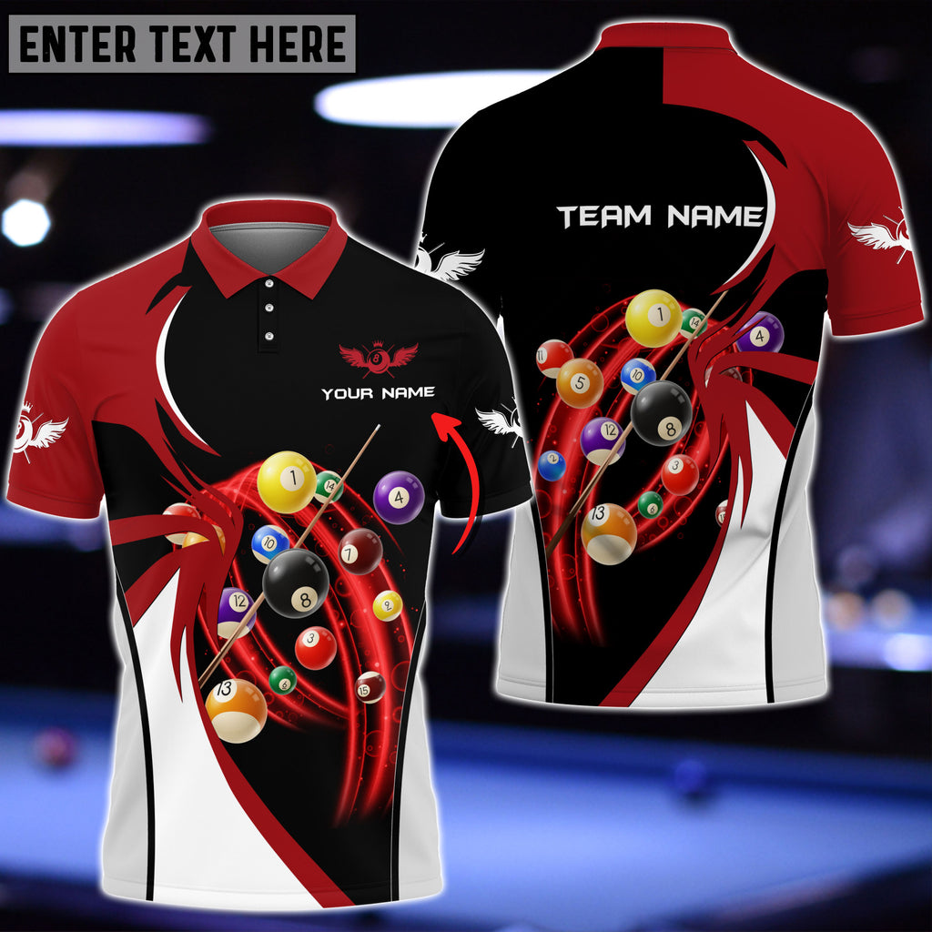 Personalized Red Black Billiard Customized Team Name 3D Polo Shirt