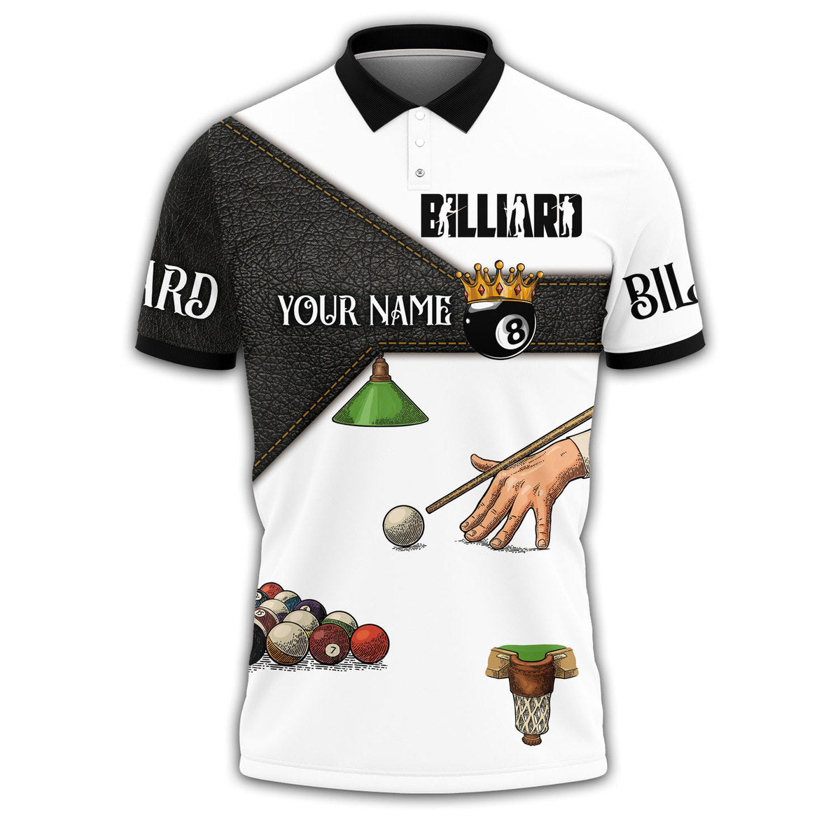 Personalized Black And White Leather Pool Table Billiard Polo Shirt