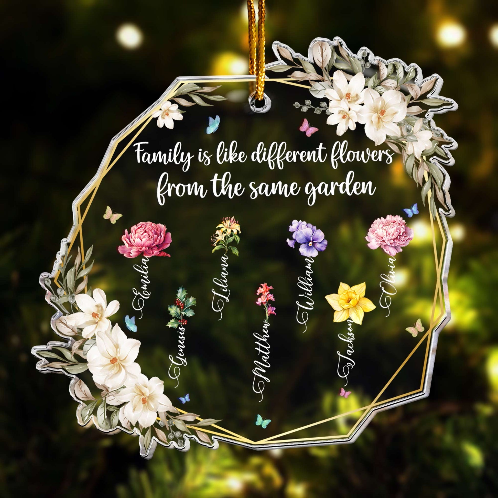 Family Is Like Different Flowers From The Same Garden - Personalized Acrylic Ornament - Gift For Family Members - NA94