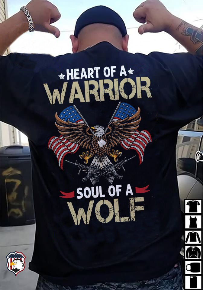 Eagle Heart Of A Warrior Soul Of Wolf T-Shirt Mens 2Nd Amendment Veteran Shirt Gift