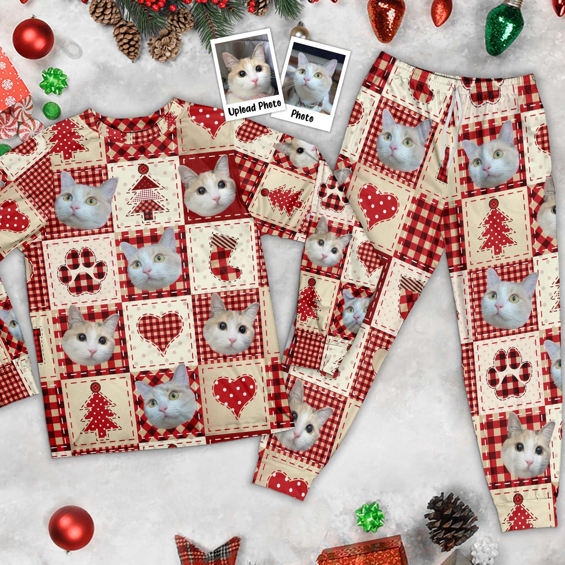 Custom Photo Pet Christmas Red Patterns - Personalized Unisex Pajamas Set - Gift For Pet Lovers, Pet Owners - NA94