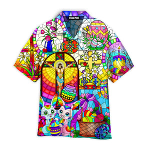 Happy Easter Day Bunny Jesus Stained Glass Hawaiian Shirt For Men & Women