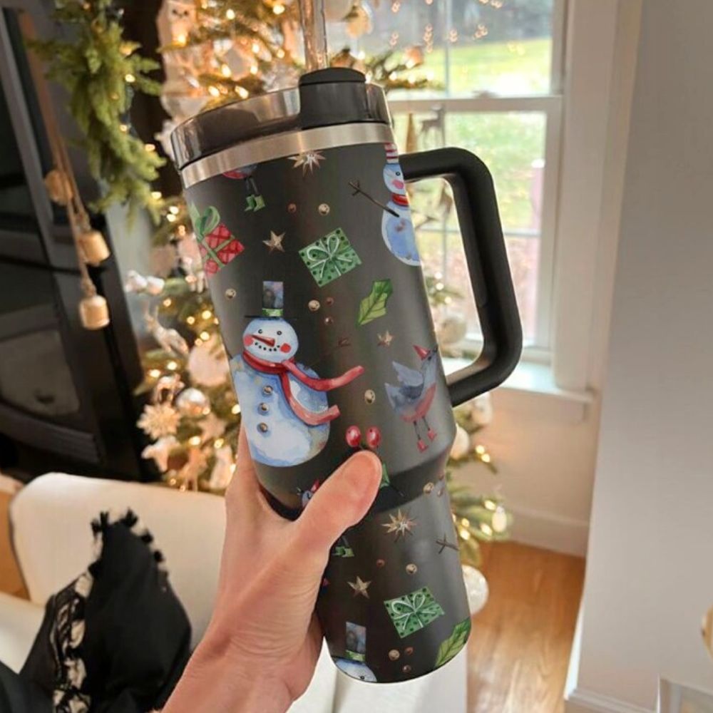 Christmas Snowman Pattern Cute - 40oz Tumbler Cup With Straw